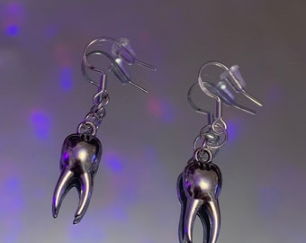 Silver Tooth Earrings, Tooth Jewellery, Halloween Earrings, Halloween Jewellery, Quirky Earrings