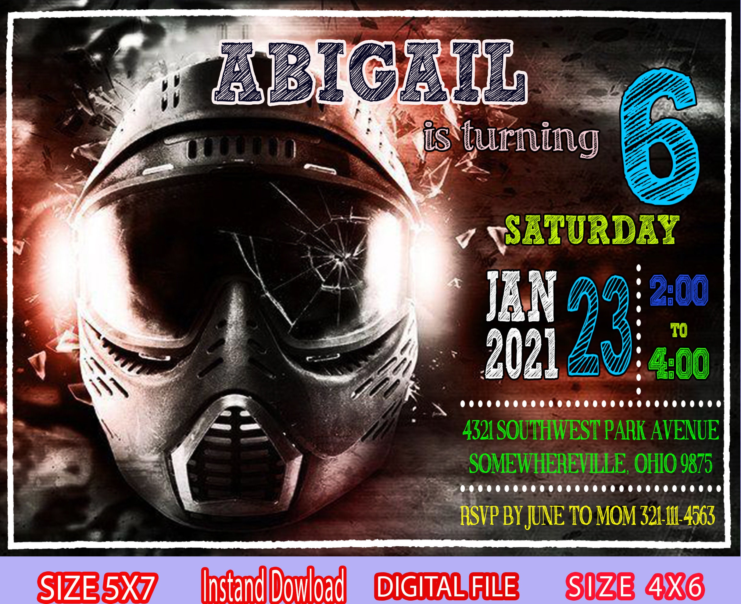 Paintball Birthday Invitation For Kids Digital File Etsy