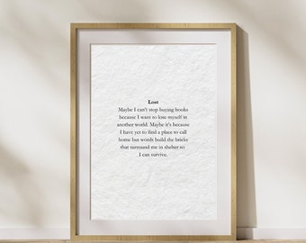 Book Lovers Poetry Print | Unframed | Signed Prose Poem and Quote by Amanda Karch | Bookish Gift for Writer, Poet, Reader, Friend, Family