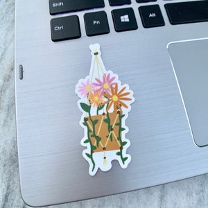 Sticker hangende bloemenmand | Laptopsticker | Notitieboekjesticker | Vinylsticker | Waterdichte sticker