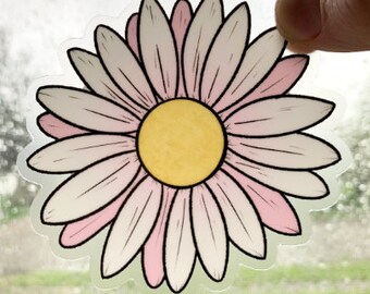 Pink Daisy Flower Clear Sticker | Laptop Sticker | Notebook Sticker | Vinyl Sticker | Waterproof Sticker