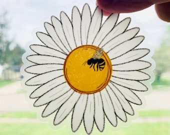 Bee Daisy Flower Clear Sticker | Laptop Sticker | Notebook Sticker | Vinyl Sticker | Waterproof Sticker