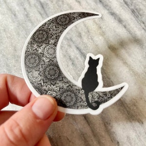 Sticker van de kat van de wassende maan van Mandala | Laptopsticker | Notitieboekjesticker | Vinylsticker | Waterdichte sticker