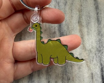 Green Dinosaur Flower Keychain