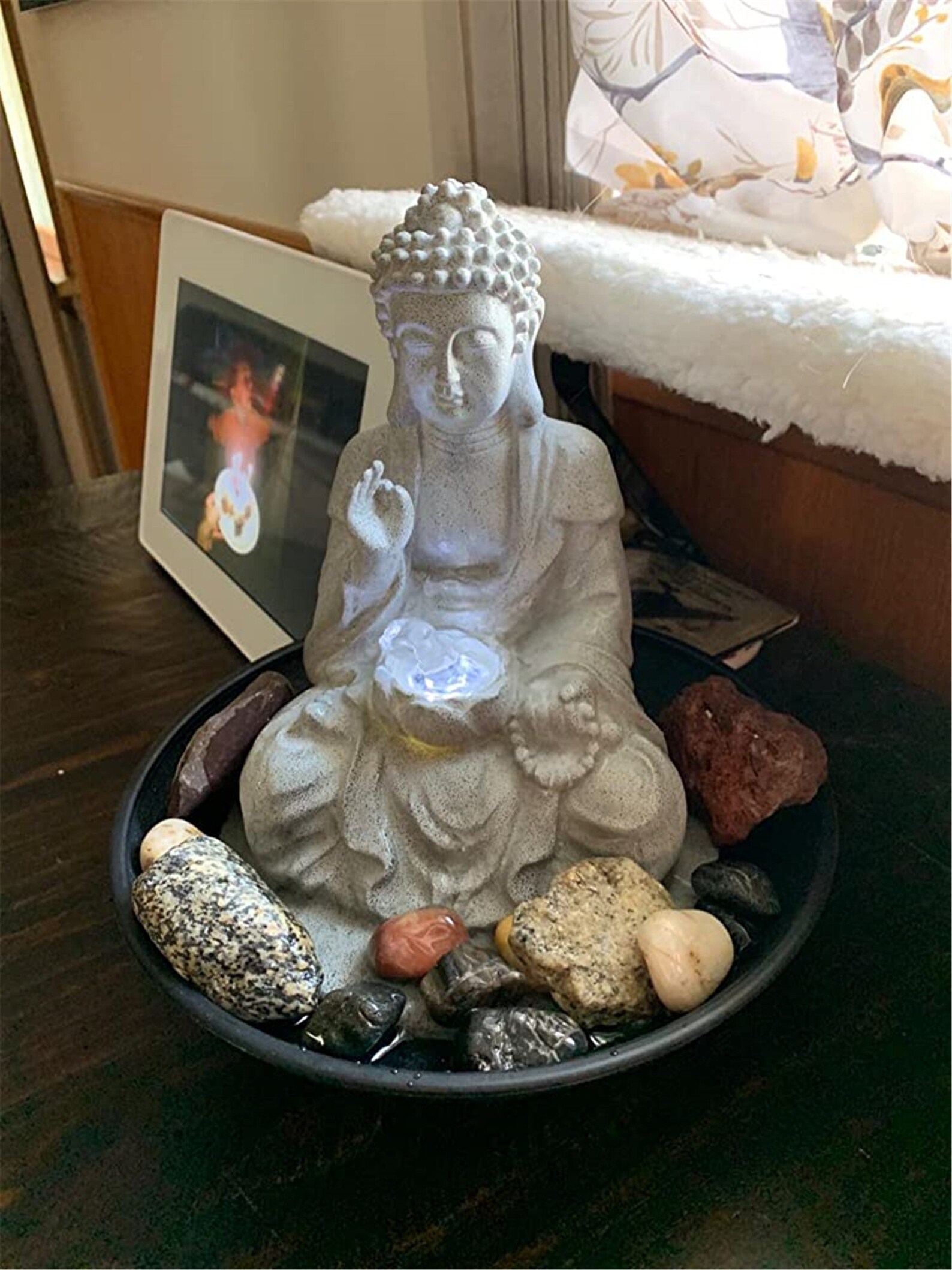 Tabletop Buddha Fountain with LED Light Indoor Zen Water | Etsy