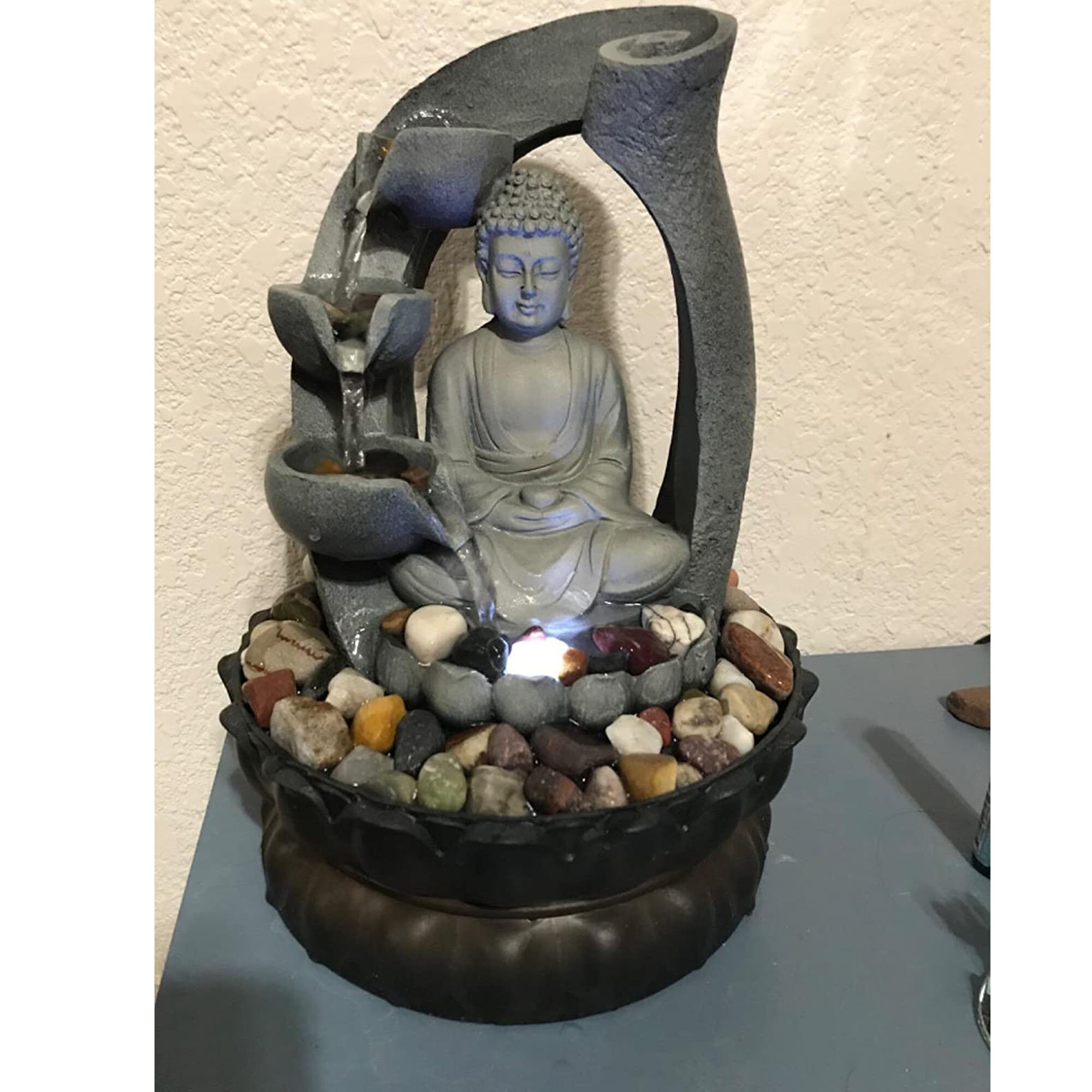 Buddha Tabletop Water Fountain with LED Lights Fengshui Etsy