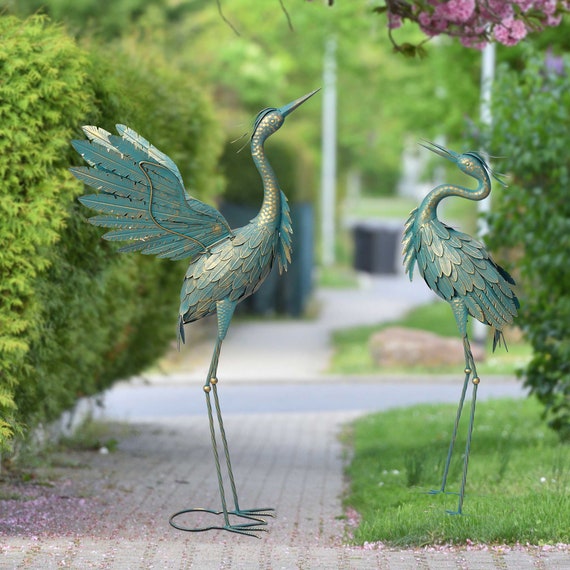 Metal Crane Garden Statue Bird Garden Sculpture Statues Outdoor