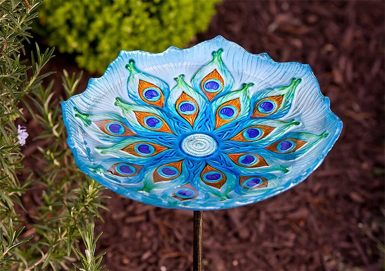 Glass Bird Bath Garden Outdoor Birdbaths Bird Feeder Peacock Etsy