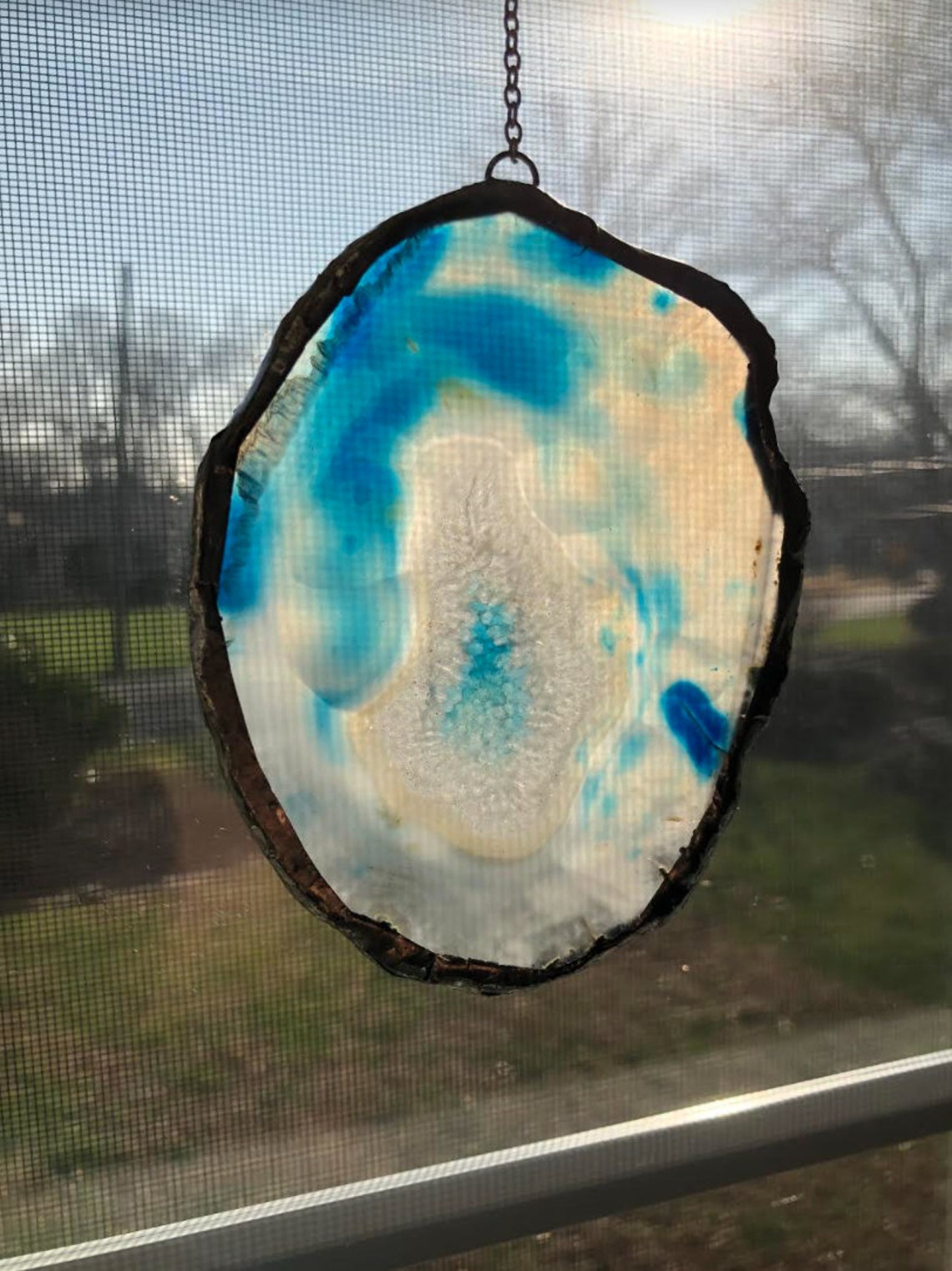 Stained Glass Suncatcher Hanging Geode Etsy