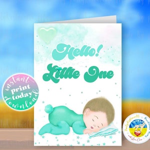 Karta na baby shower Hello Little, kartka urodzinowa dla dziecka, nowe dziecko, do druku, kartka urodzinowa, kartka urodzinowa do druku, cyfrowa, niestandardowa