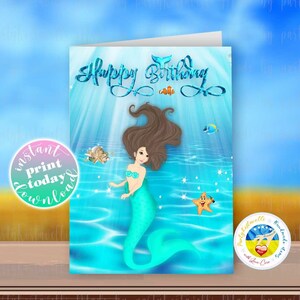 Mermaid Birthday Card: Under the Sea Theme Digital Download, Printable PDF