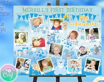 Baby photo board milestone 1st birthday sign Teddy bear poster 12 months