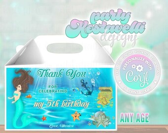 Mermaid Gable box label Under The Sea Birthday party favors sticker treats gifts Personalized