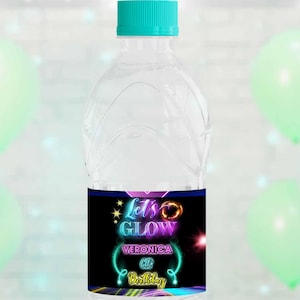 Neon Glow Party Water Bottle Labels: Personalized Birthday Favor (Digital or Ready-Made Stickers)