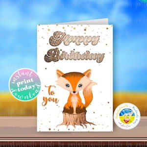 Carte d'anniversaire numérique renard des bois | Carte électronique de joyeux anniversaire personnalisée pour les amoureux de la nature