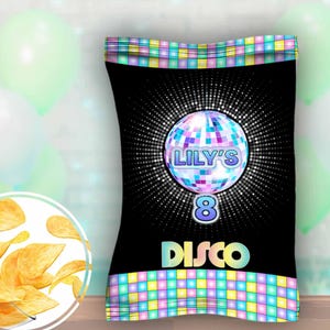 Disco Chip Bag Wrapper: Neon Dance Party Favor Label Digital or Ready-Made