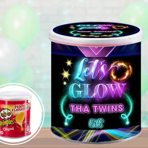 Neon Glow Party Chip Can Wrapper: Personalized Birthday Favor Digital or Ready-Made