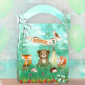 Woodland Animal Favor Bags: Custom Birthday Party Treat Boxes Digital Download