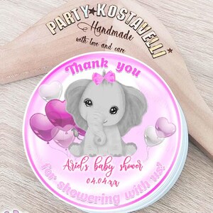 Etichetta di ringraziamento Elefante Baby shower bambina Rosa regalo bomboniere adesivo etichette di ringraziamento Design personalizzato Etichetta regalo stampabile Elefante bambina