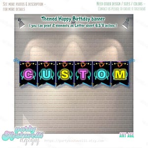 Name banner Neon glow custom happy birthday Neon glow sign banner Let&#39;s Glow in the dark party Neon theme fluorescent black light up