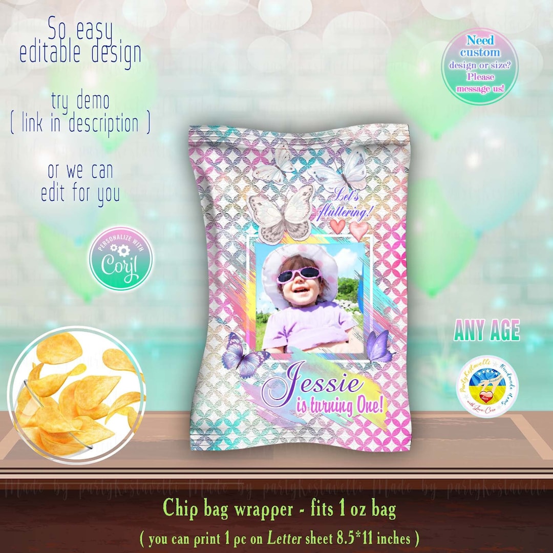 Butterfly Chip Bag Label Fluttering Party Chips Birthday Favors Snack