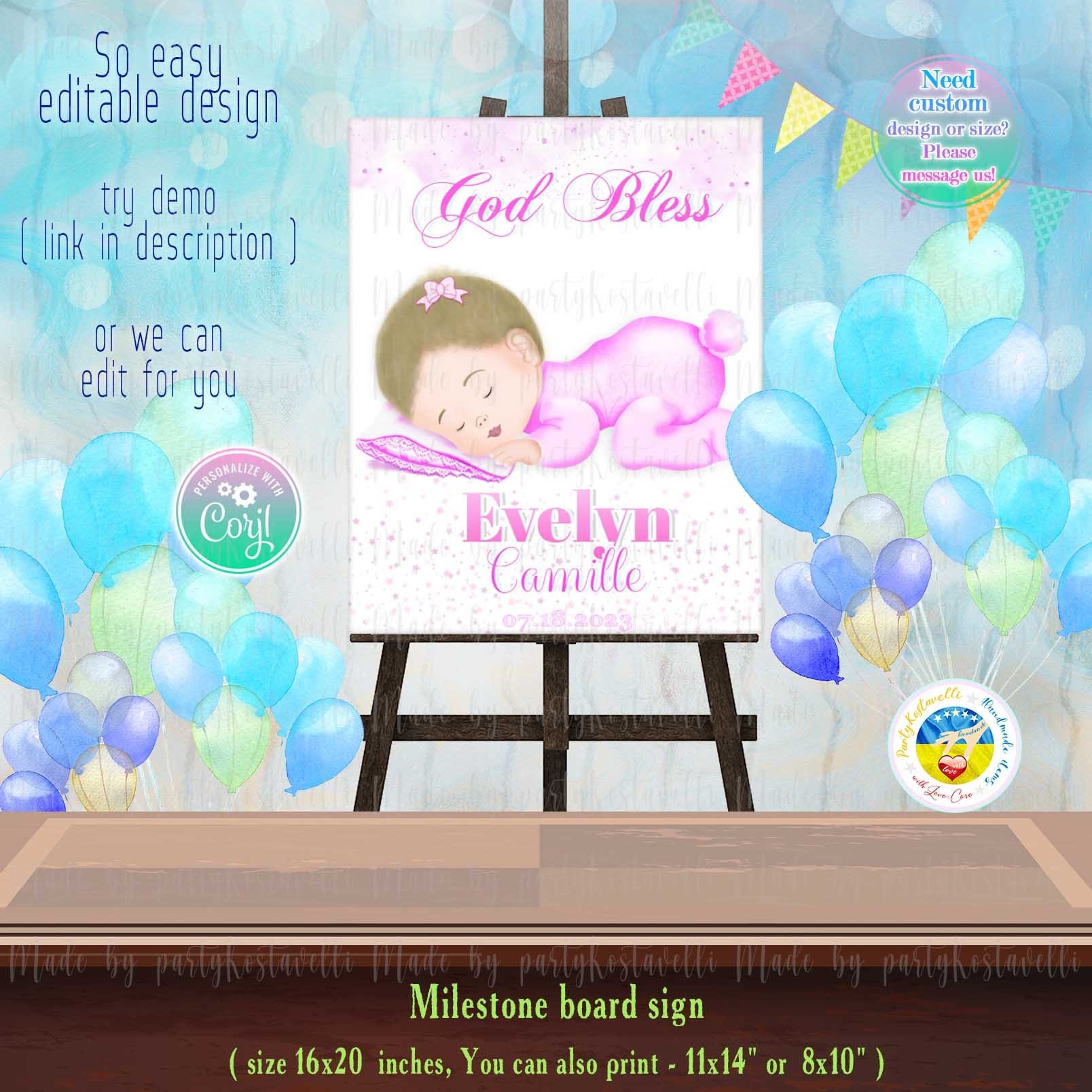 Board Baptism God Bless Baby Girl Sign Poster Baby Shower Personalized