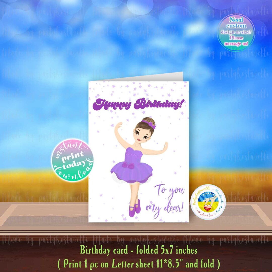 Ballerina Birthday Card Ballet Printable Birthday Card Happy - Etsy