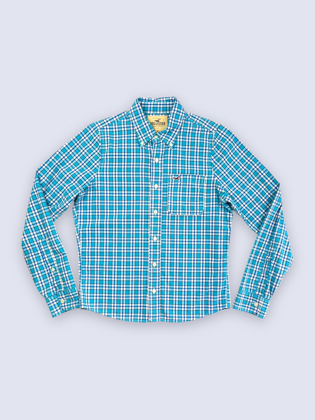 Buy Mens Blue Checked Shirt Hollister Oxford Button Down Shirt in Blue Size  S M Online in India 