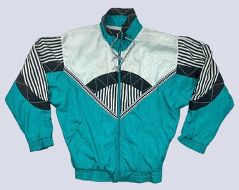 Sunterra Petite 80s Vintage Turquoise Color Block Jacket | fits S/M