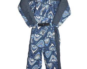 Vintage Blue Ski Suit, 90s One Piece Ski Jumpsuit, Women