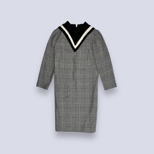 Vintage Longsleeve Wool  Dress | Womens Houndstooth Black & White Dress | size M