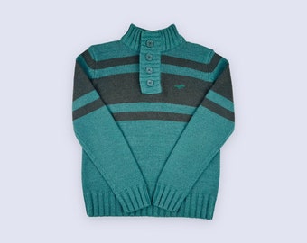 Mens Lotto Knitted Wool Button Turtleneck | Mens Vintage Striped Sweater | size XL