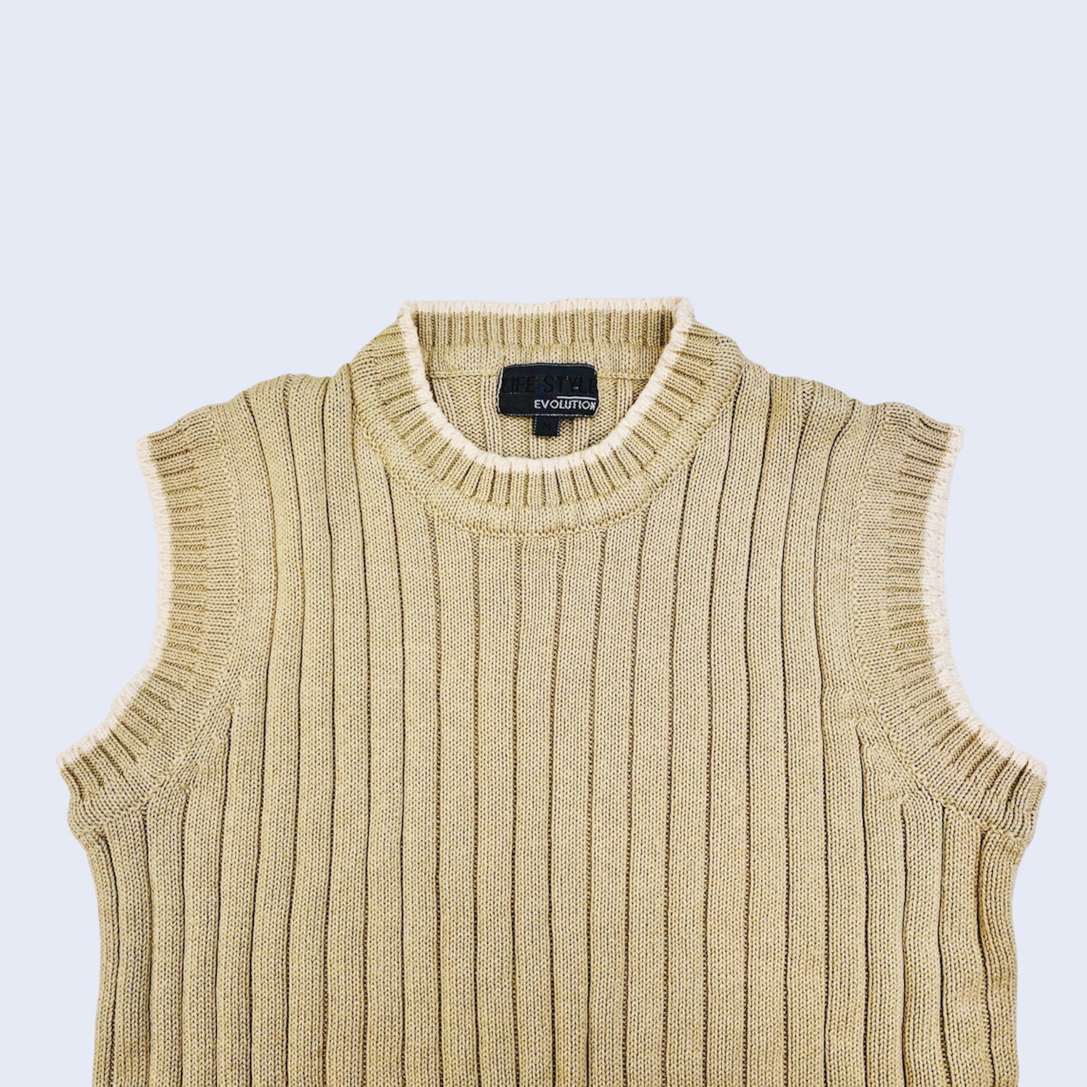 Vintage Beige Ribbed Knit Vest Light 