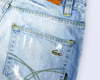 dart Romantik Ældre Hand Painted Lacoste 90s Vintage Jeans Green Stitching - Etsy