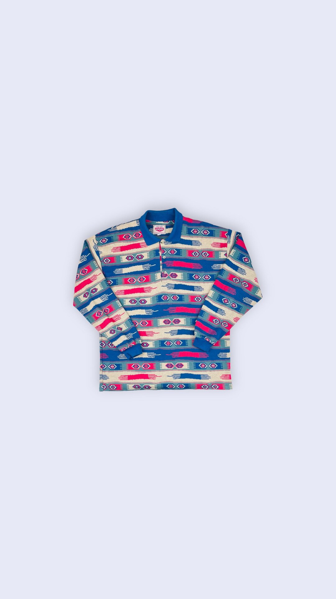 Mens Aztec Long Sleeve Polo Shirt 90s Vintage Tribal Polo Etsy