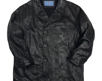 Vintage jaren 90 zwart leren herenjack | maat XL