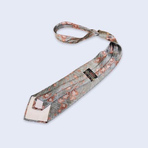 Hedva Vintage Tie | Luxury Vintage 80s Silk Silver Antique Floral Pattern Necktie