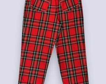 Vintage Tartan Plaid Red Checked Pants Punk Rock 80s High