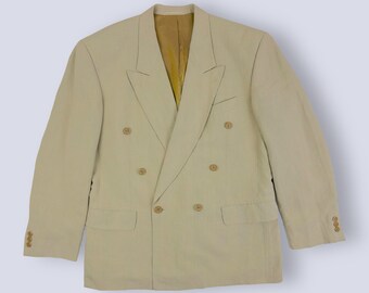 Vintage Check Blazer Men, Italian Blazer, Linen Silk Wool