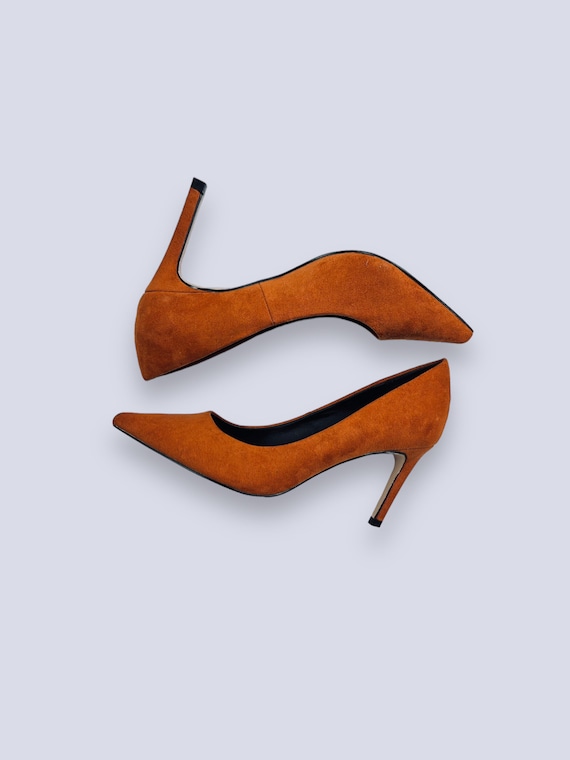 Faux Suede Orange Heels Womens Pointed Toe Pumps Size 36 Etsy