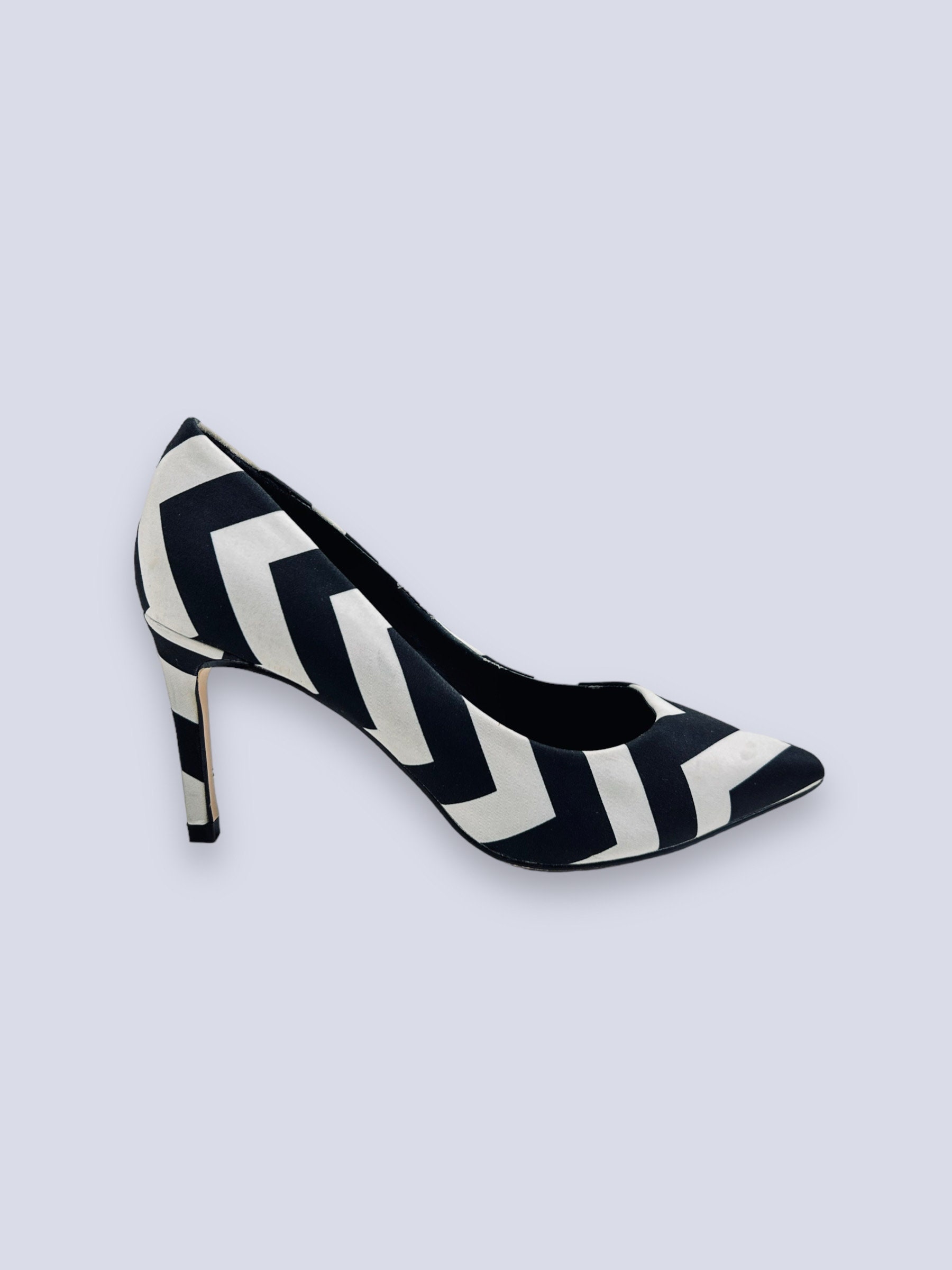 Striped Black White Heels Womens Pointed Toe Pumps Size 36 Etsy
