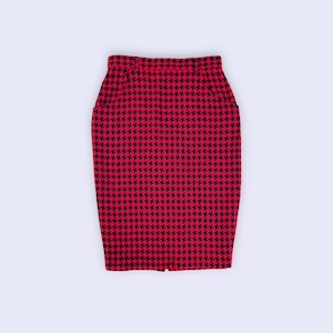 90s Red Houndstooth Pencil Skirt | Vintage Red Wool Skirt | size S/M