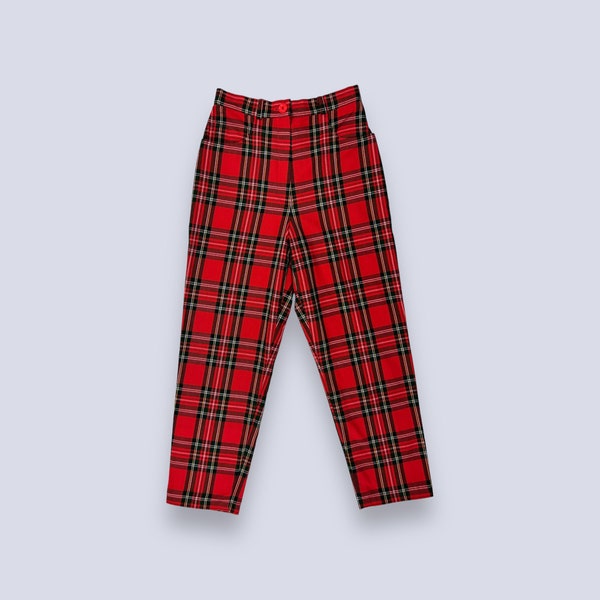 Vintage Tartan Karierte rot karierte Hose | Punk Rock 80er Jahre Hose mit hoher Taille | passt S