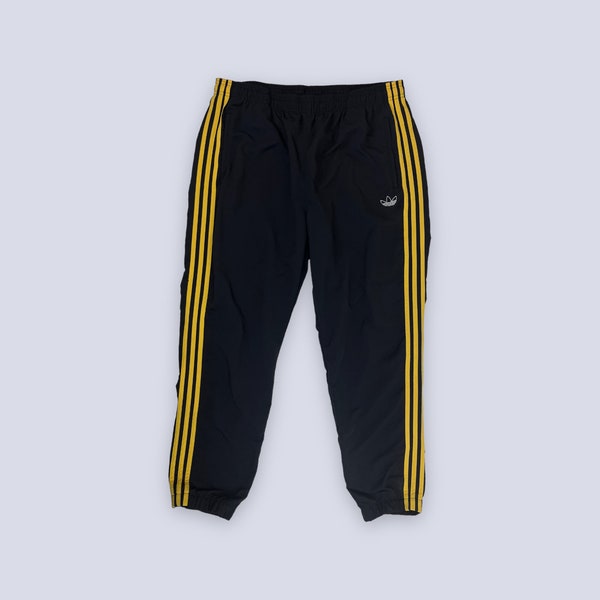 Mens Adidas Track Pants | Black & Yellow 3 Stripes Sport Pants | size XL