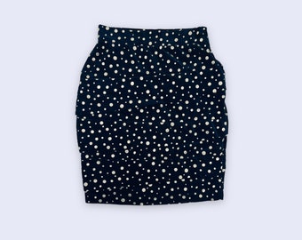 Womens Black Pencil Skirt | Vintage Gold Dots Ruffled Skirt | fits xs-s