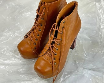 Faux Leather Chunky Heeled Platform Ankle Boots | fits 36,5