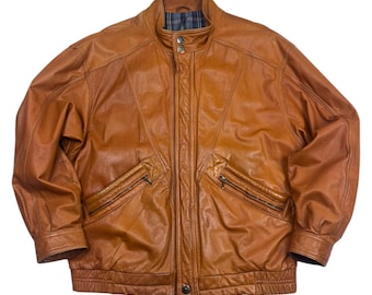 Vintage 80s 90s Brown Leather Bomber Jacket | size L/XL