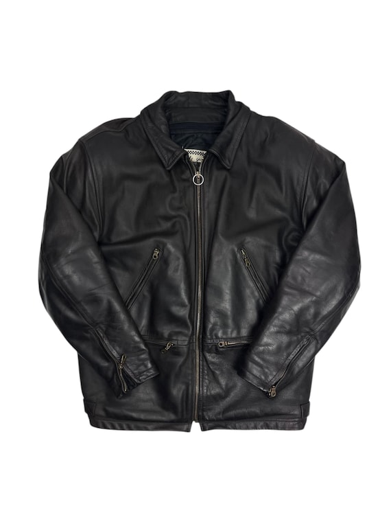 1990's Leather Riders Jacket Moto Mod 1990's】Black Leather Riders