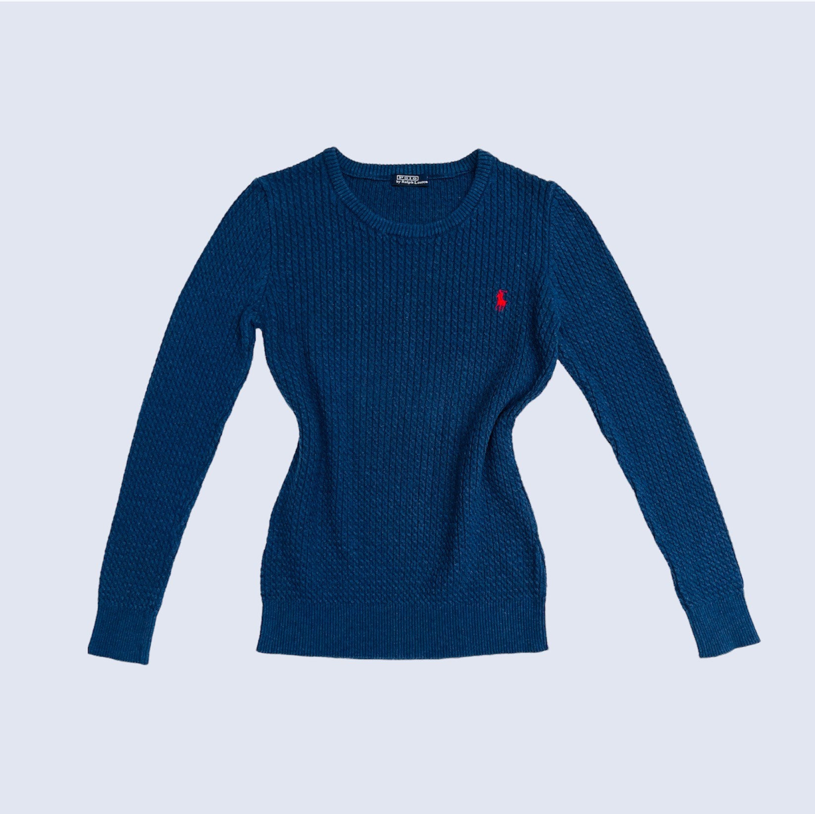 Vintage x Polo by Ralph Lauren Cotton Pullover | 90s Woman's Blue Cable  Knit Sweater | Womans Knitted Pullover | fits M