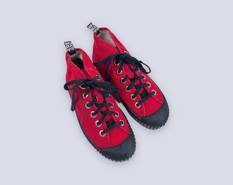 NoHate Damen Plateau Turnschuhe | Chunky Rote Punky Baumwolle Canvas Turnschuhe | Größe 37